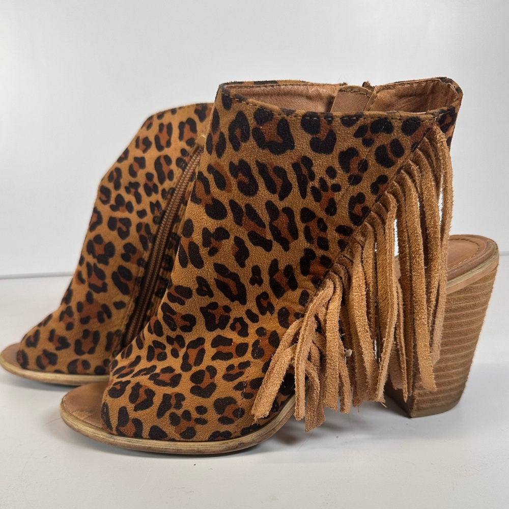 Leopard Print Fringe Ankle Boots